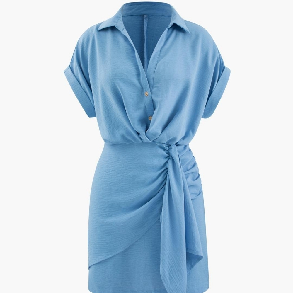 Mini shirt dress with ruffled detail